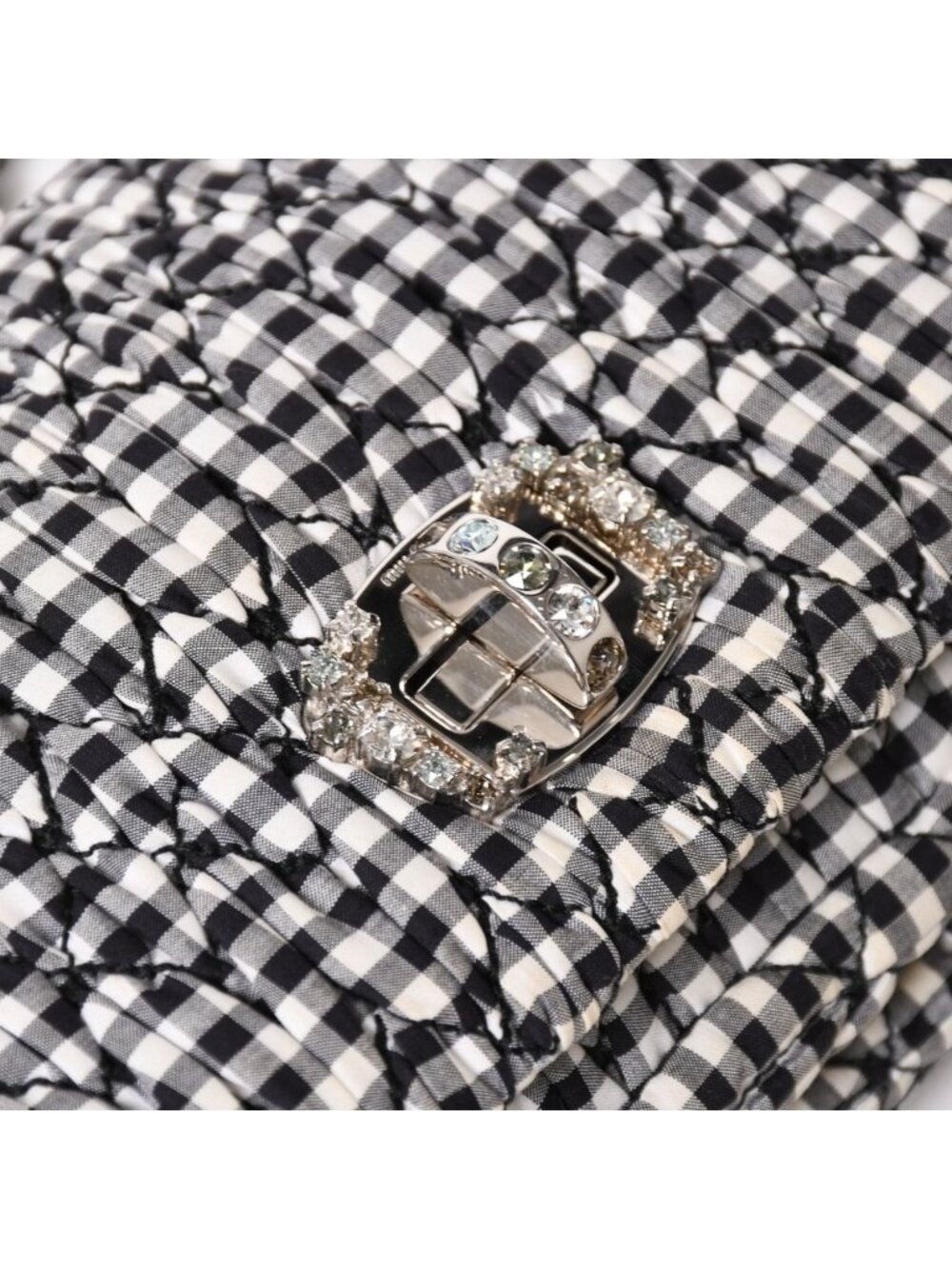 Miu Miu Matelasse Bijou Chain Shoulder Bag Gingham Check Rhinestone - Picture 7 of 16